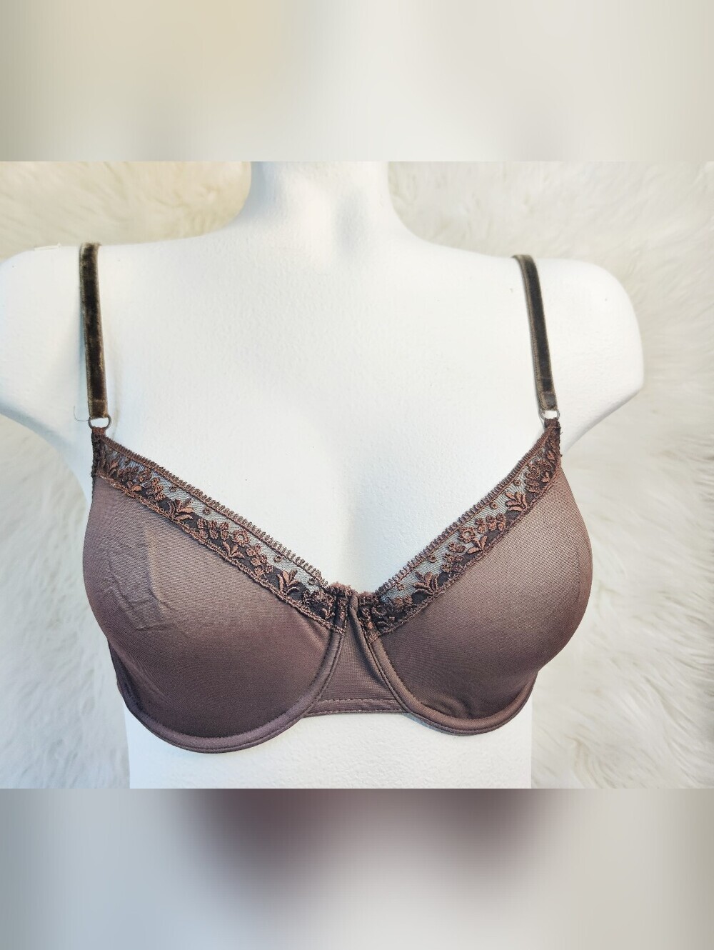 Vintage St Michael Marks & Spencer Bra 34C Velvet Strap Underwire Unlined Brown